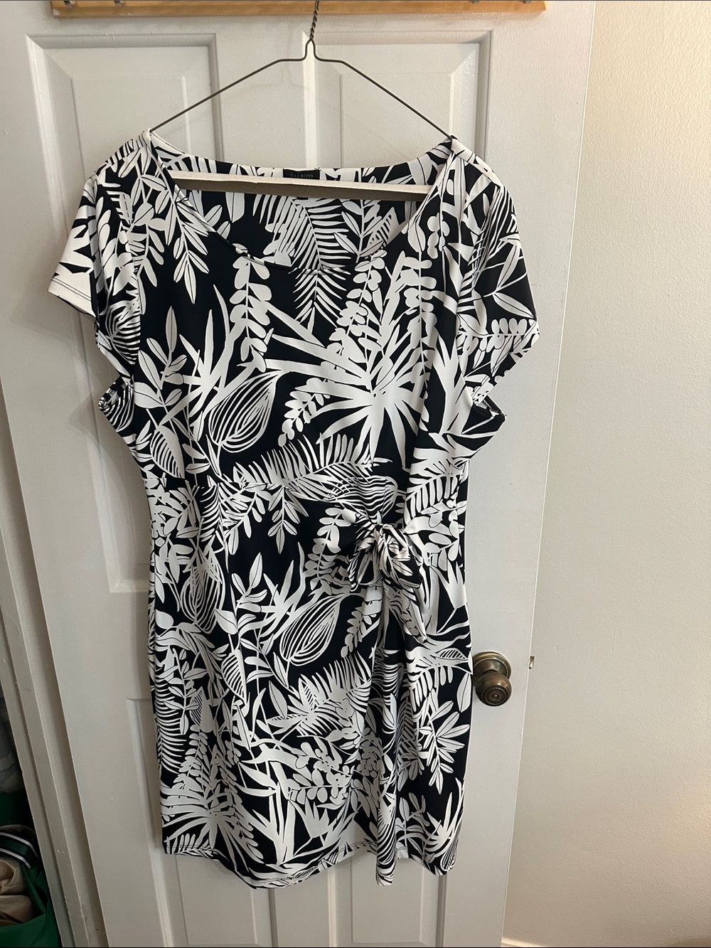 Talbots Black and White Tropical Print Wrap Dress